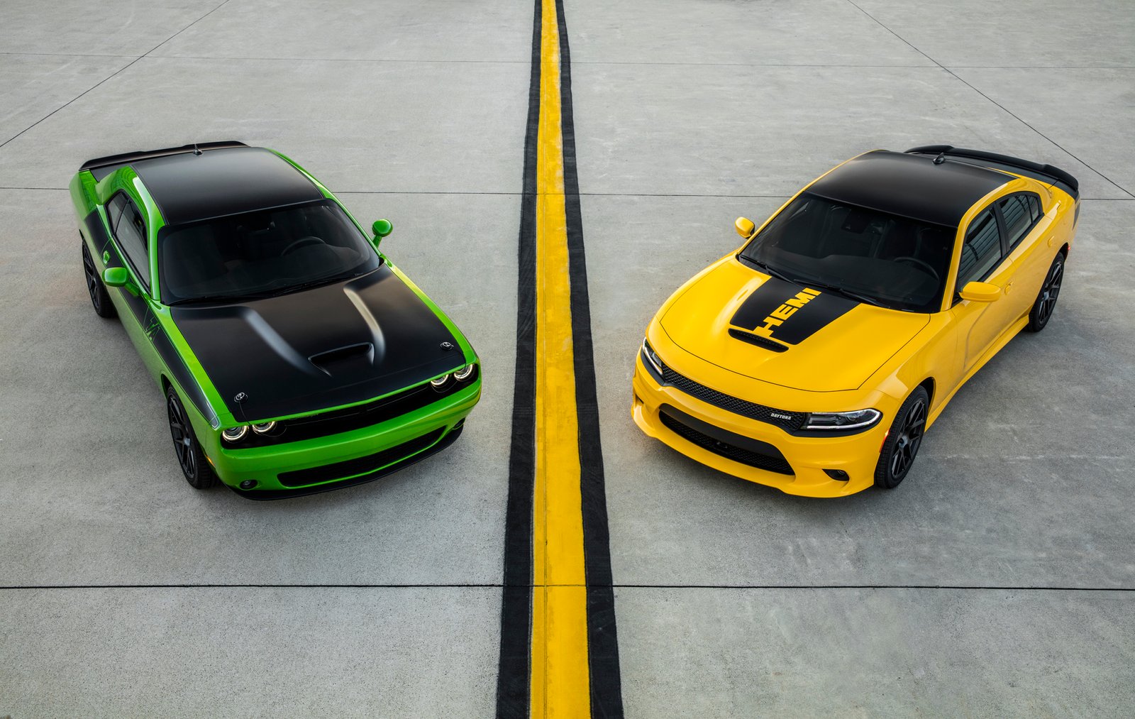 2017 Dodge Challenger T/A (left) and 2017 Dodge Charger Daytona