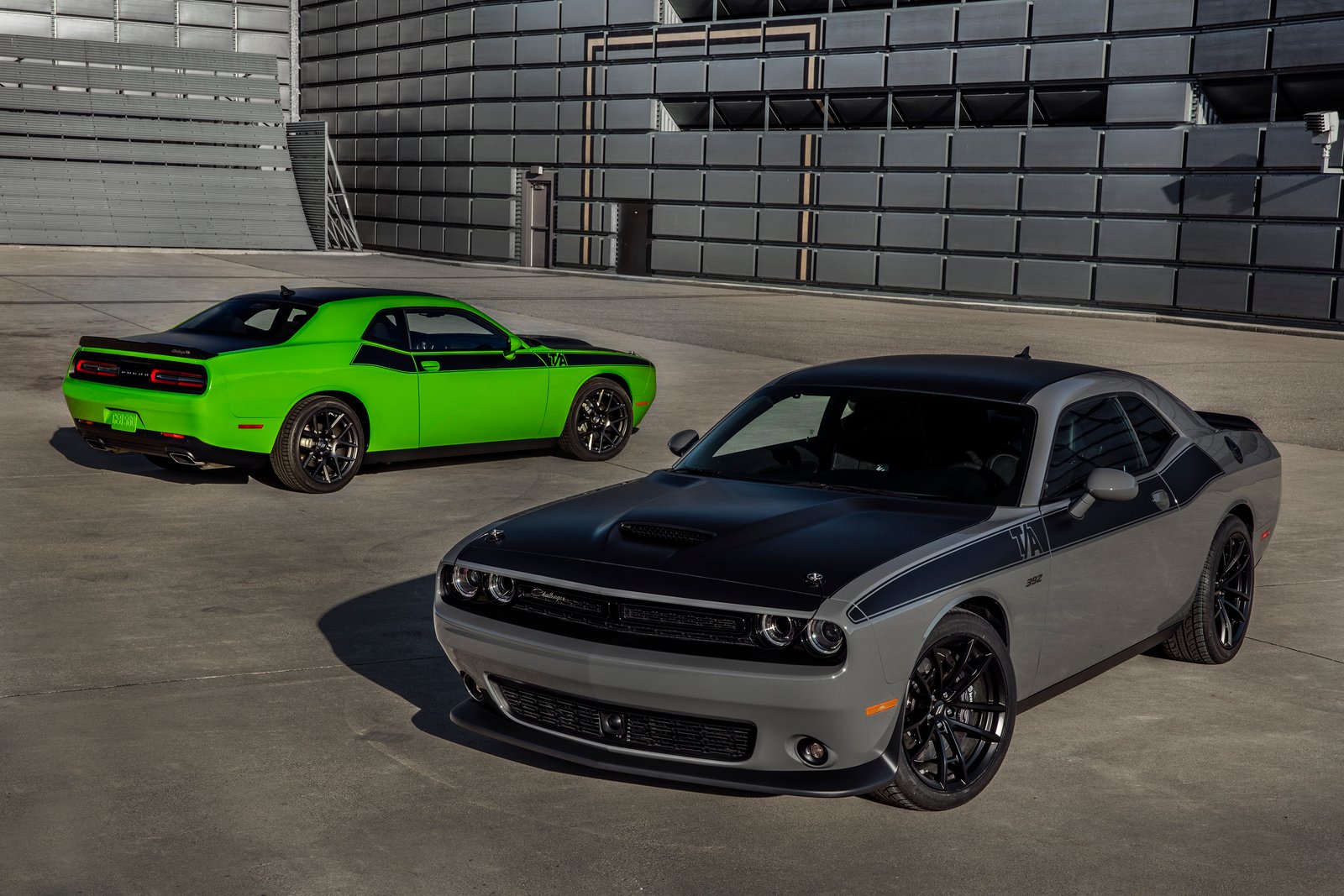 2017 Dodge Challenger T/A 392 (foreground) and 2017 Dodge Challe