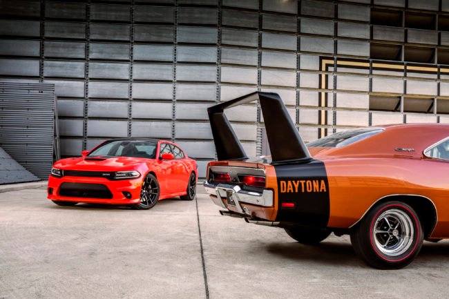 2017 Dodge Charger Daytona 392 (left) and 1969 Dodge Charger Day