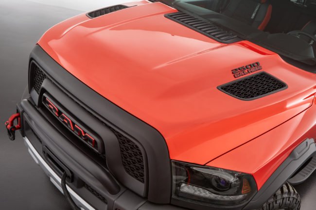 The concept, aggressive hood of the Ram Macho Power Wagon.