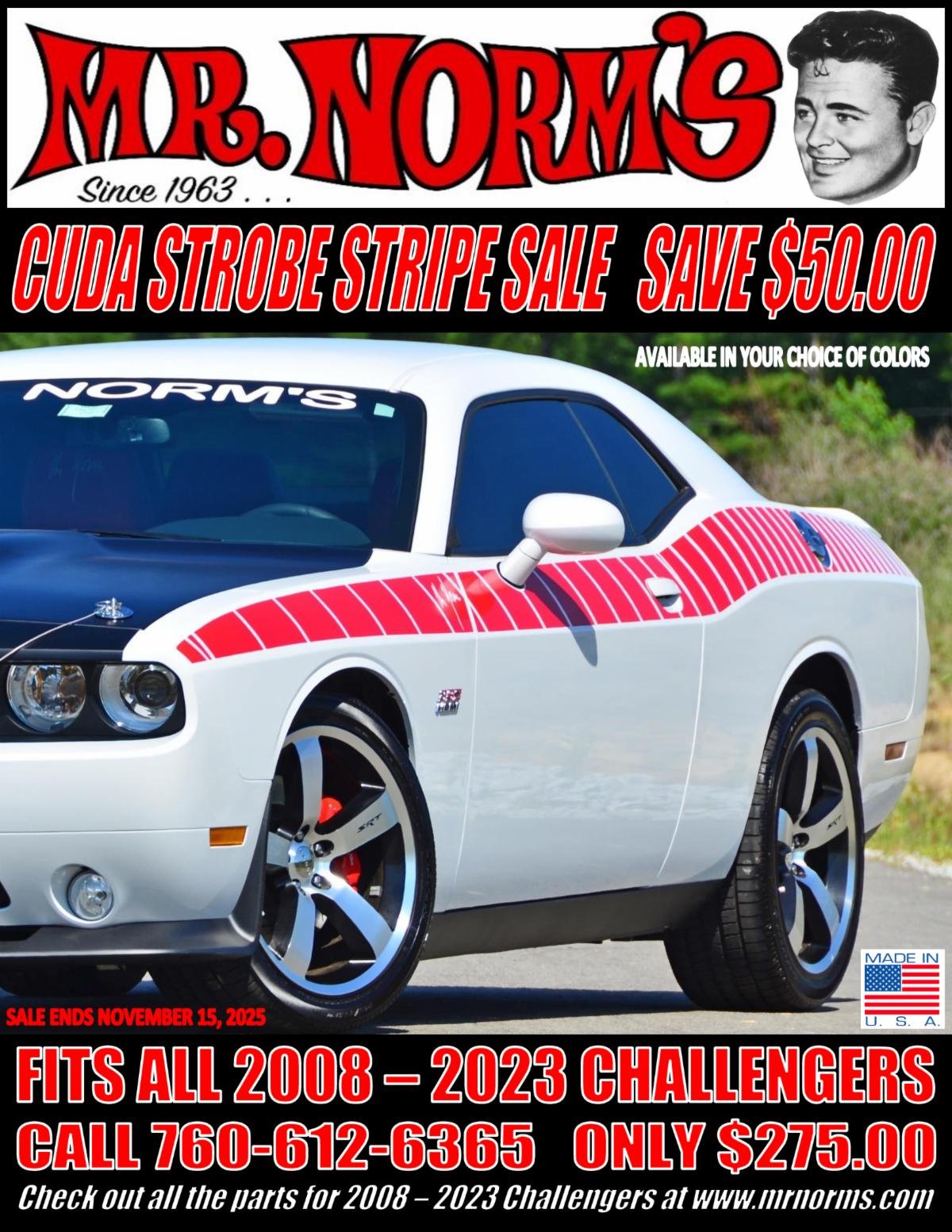 Mr. Norms 'Cuda Strobe Stripe Sale for '09-'23 Challengers - Mopar